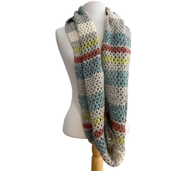 Eddie Bauer Striped Infinity Scarf 90% Acrylic 10% Wool Multicolor Knit lime - Picture 1 of 8